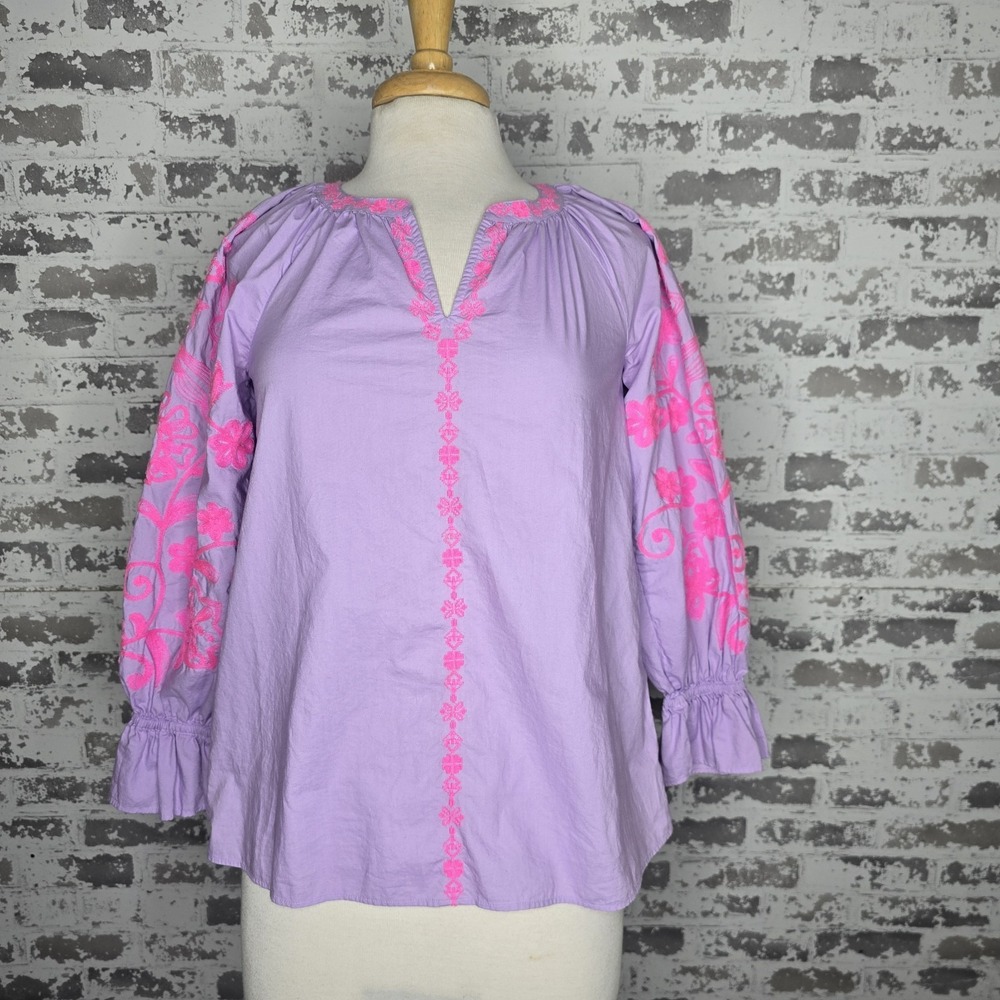 Lilly Pulitzer Blouse Womens Size XXS Revina Tunic Purple Iris 100% Cotton Boho